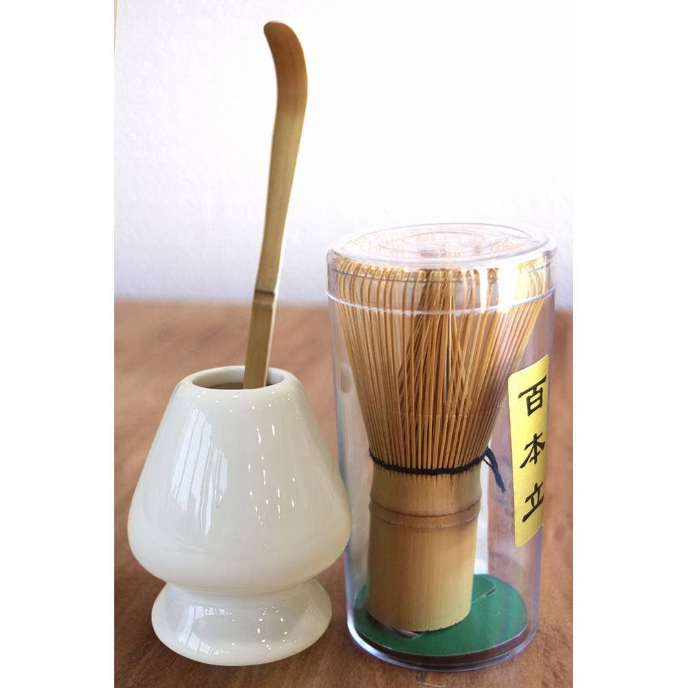 set matchaklopper, lepel en houder