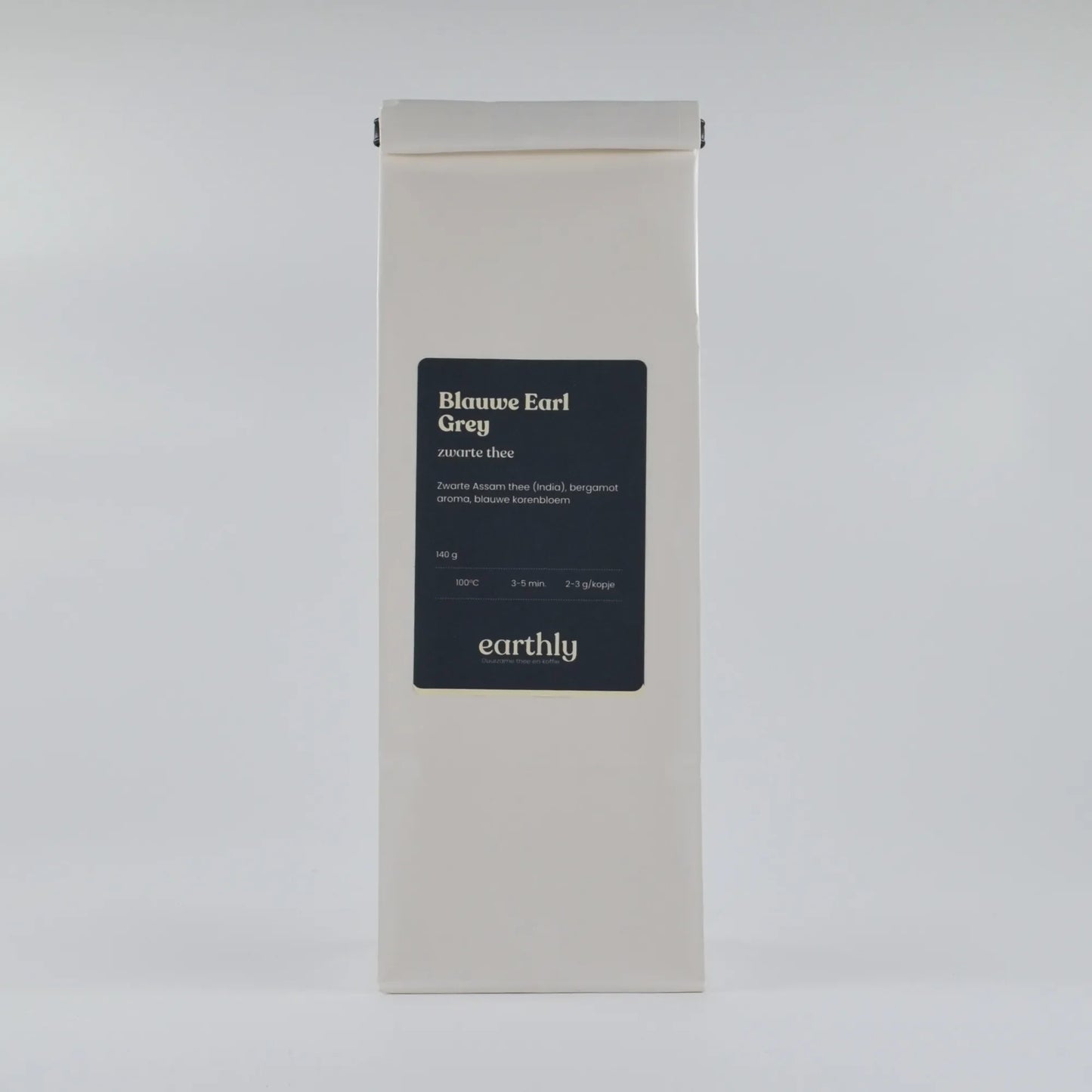 Verpakkingszak blauwe Earl Grey zwarte thee met bergamot en blauwe korenbloem van Earthly