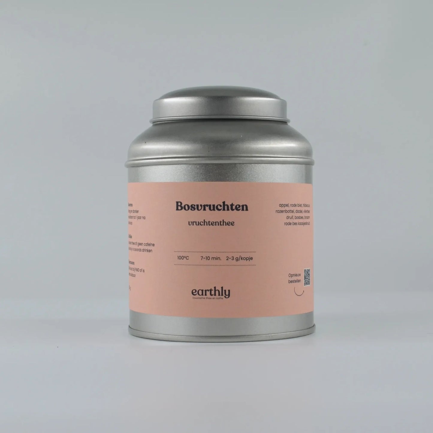 Metalen theeblik met apricot label bosvruchten vruchtenthee van Earthly