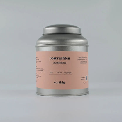 Metalen theeblik met apricot label bosvruchten vruchtenthee van Earthly