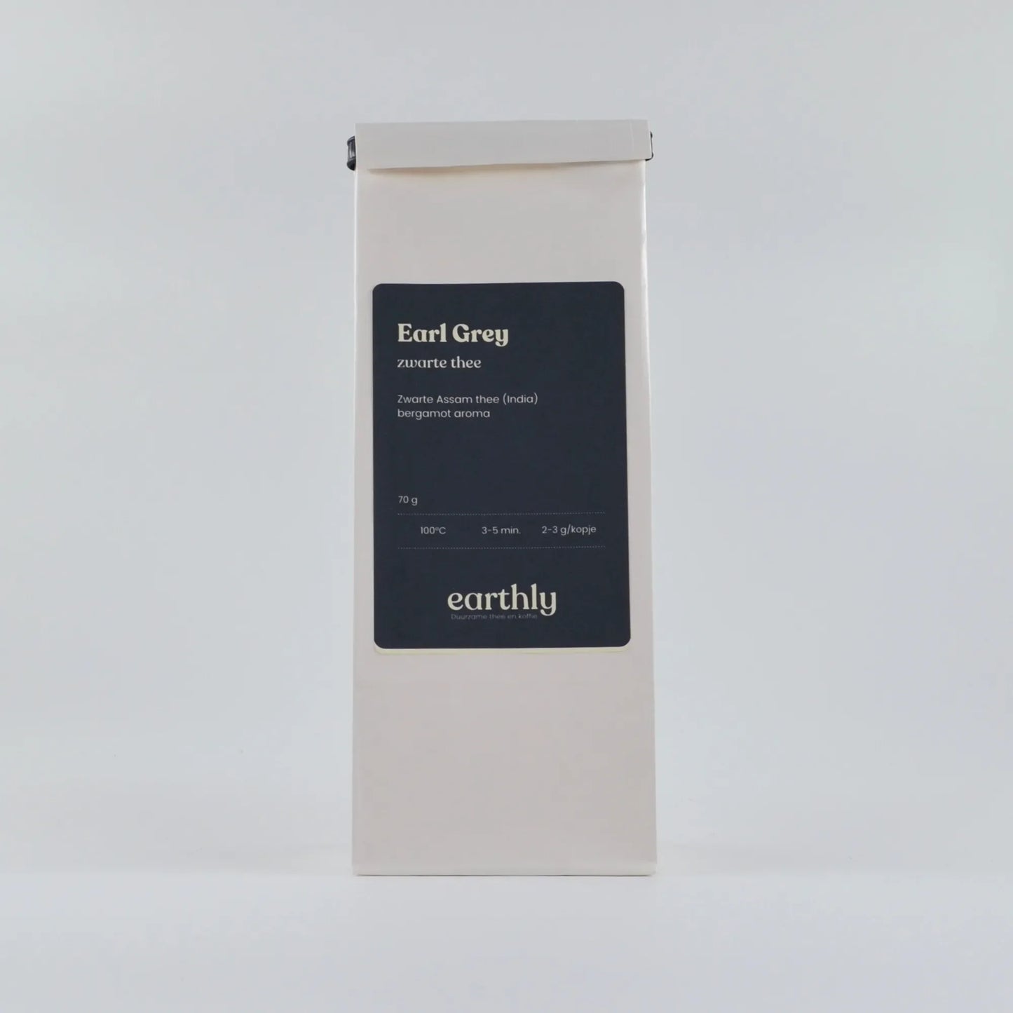 Verpakking van Earthly Earl Grey zwarte Assam thee met bergamot aroma, 70g