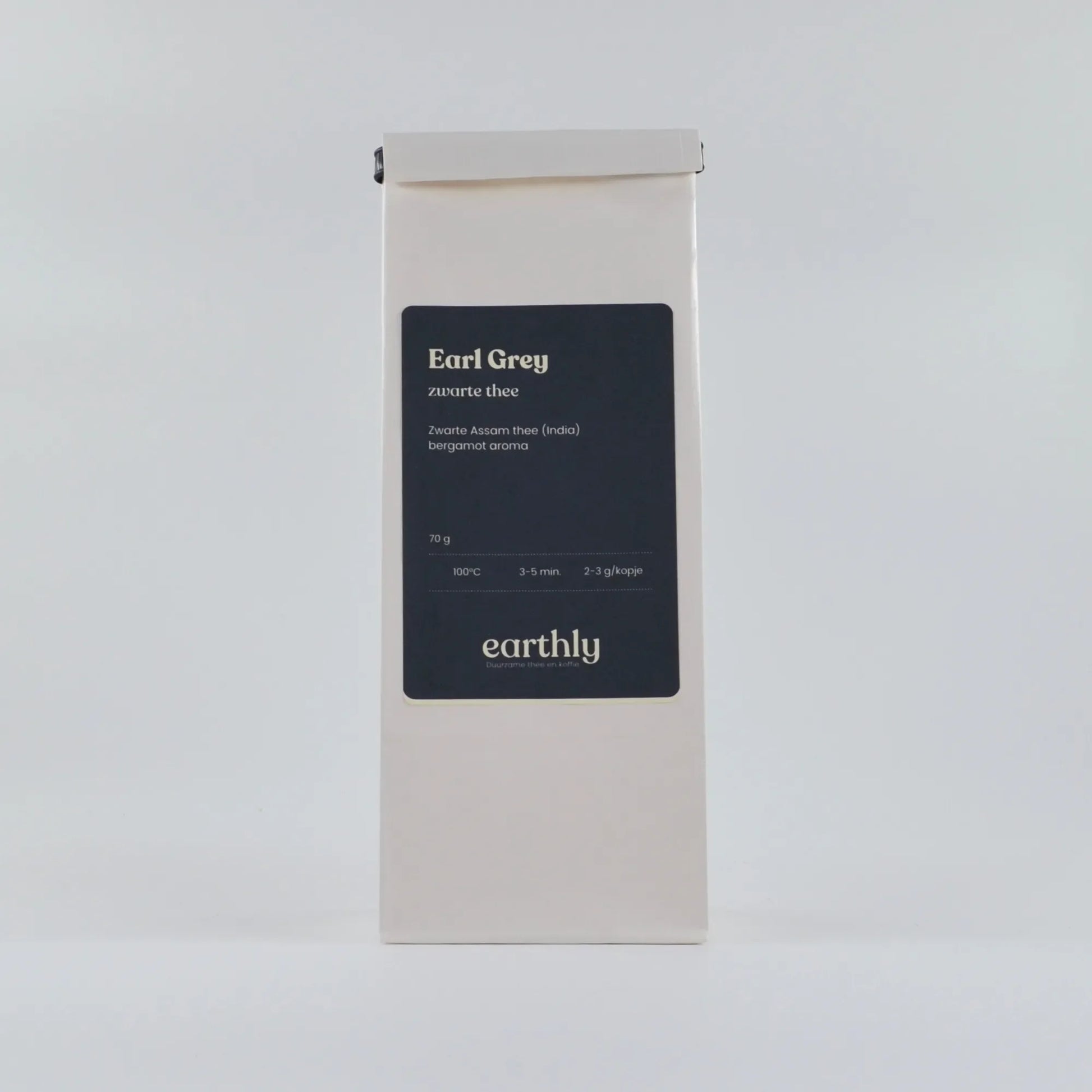 Verpakking van Earthly Earl Grey zwarte Assam thee met bergamot aroma, 70g