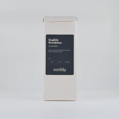 Zakje Engelse Breakfast zwarte thee van Earthly, 70g, zwarte Assam en Ceylon thee